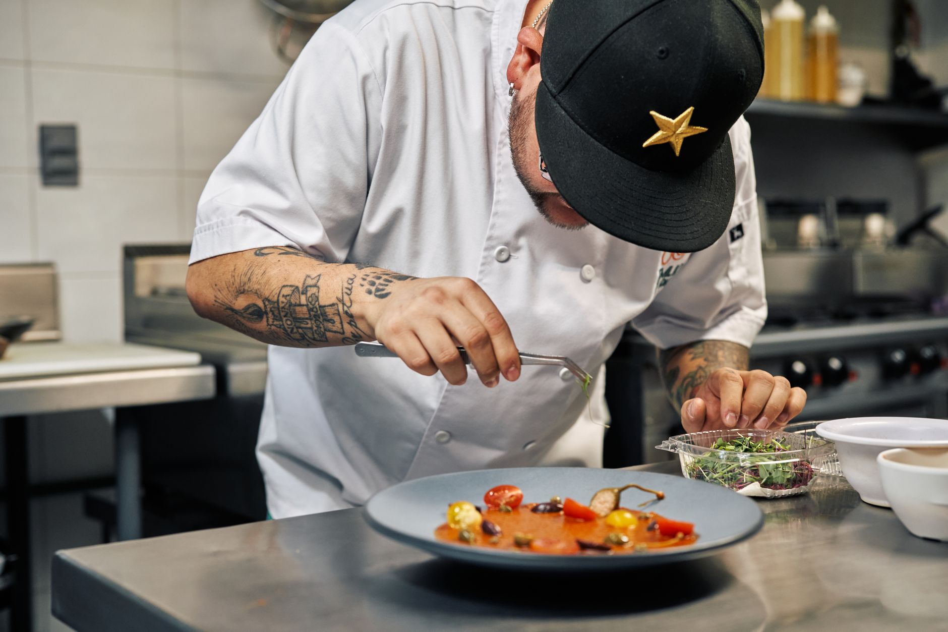 chef plating dish kitchen